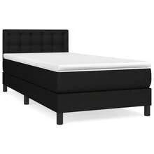 vidaXL Boxspringbett mit Matratze Schwarz 100x200 cm Stoff - Noir - Voir 2