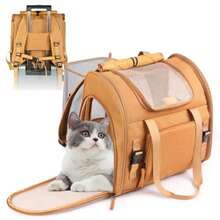 Expandable Carrier Backpack For Big Cats Small Dogs Airline Approved Pet Carrier Backpack Foldable Breathable Travel Backpack Portable Pet Carrier Backpack With Safety Leash Holds Up To 18 Lbs - Yellow - View 2