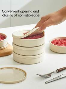 Thickened Cream-Colored Round Patty Mold Box, Fruit Fresh Bento Box, Refrigerator Beef Patty Mold, Microwave Heating Bento Box - Multicolor - View 10