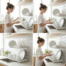 1 Pc 2-Tier Iron Dish Drying Rack, Multifunctional Kitchen Countertop Storage Rack With Cup Holder, Drain Tray, Utensil Holder & Cutting Board Rack, Rustproof Detachable Dish Rack For Sink, Sturdy Easy To Clean Kitchen Organizer For Plates, Cups & Kitchen Utensils, Housewarming/Mother's Day/Holiday Gift - Multicolor - View 5