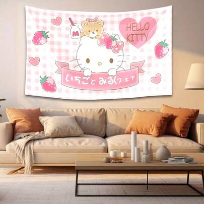 SANRIO 1 Tấm thảm treo tường - Với họa tiết nơ hồng và kính mắt thời trang (được trang trí thêm logo và họa tiết trái tim). Lý tưởng để tạo nên không gian phòng dễ thương; hoàn hảo cho trang trí nhà cửa, trang trí phòng ngủ, tranh treo tường, thảm trang trí, biểu ngữ trang trí, tiệc sinh nhật, phòng ký túc xá, tiệc tốt nghiệp và nhiều hơn nữa.