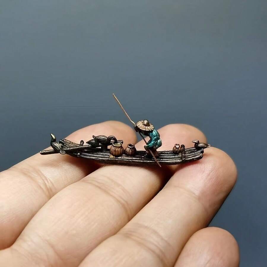 1pc Brass Fishing Raft, Suitable For Coloring. Applicable For Aquarium, Rockery, Bonsai, Gardening Decor And Portable Decorations. - Multicolor - View 1