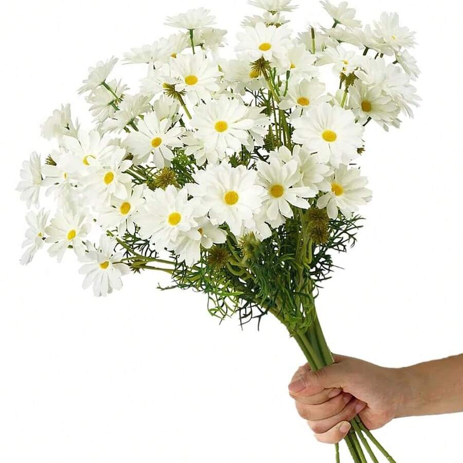 1PC/2PCS/6PCS Chamomile Simulation Flower, European Table Small Daisy Fake Flower Home Decoration, Small Wild Chrysanthemum Flower For Spring Summer Home Table Decor - White - View 1