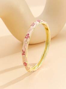 1pc Fashion New Gold-Plated Enamel Cloisonne Flower Pattern Bracelet Jewelry Gift For Women & Girls - Pink - View 6