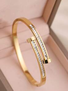 3pcs/Set Fashionable Clover Stainless Steel Bracelet For Women, Suitable For Wedding, Anniversary, Party Gift, Stacking - Yellow Gold - View 9