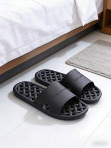 PVC Hollow Breathable Bathroom Slippers, Non-Slip Soft Bottom Quick-Dry Unisex Home Shower Flip Flops - Black - View 15