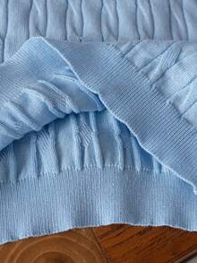 Boys' Solid Color Cable Knit Polo Shirt Short Sleeve Lightweight Sweater, Suitable For School & Everyday Wear, Spring/Summer/Autumn - Blue - View 7
