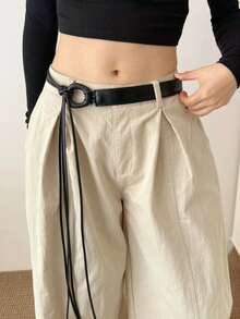 1pc Knotted Waist Belt, Versatile Asymmetrical Buckle Tassel Waist Belt For Dresses - Multicolor - View 3