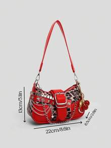 Y2K Fashionable And Versatile Star & Moon Design Unique Silver Millennium Shoulder Chain Crossbody Bag, Perfect For Girls' Street Style, Parties, And As A Gift Star Print Women Bag, Halloween Purse Perfect For Fancy Party Halloween Fashion & Gothic Fashion, Best Halloween Gifts For Women, Perfectly Matching With Halloween Costumes Women - Red - View 4