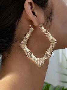 1pair Fashionable Bamboo Joint Hollow Out Earrings - Vàng 5 - Xem 9