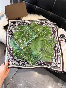 1 chiếc khăn vuông giả lụa in họa tiết hoa Paisley đơn giản, khăn bandana nam, khăn quàng cổ đa năng, chống nắng, thích hợp cho lễ hội, ngày lễ. - màu xanh lá - Xem 2