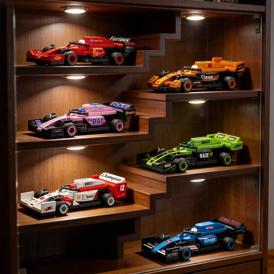 6-Piece Micro Particle Racing Car Building Blocks, Suitable For Desk, Display Cabinet, Home Decor, Perfect For Racing Car Enthusiasts And Building Block Players, Creative Gift For Children, Friends, Valentine's Day/Father's Day/Mother's Day/School Supplies/Wedding Season/Birthday Party, Recommended Gift For Major Holidays - Multicolor - View 1