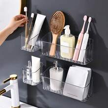 1pc Transparent Wall-Mounted Kitchen Spice Rack, No Drilling Needed Onion Ginger Garlic Storage Rack, Seasoning Compartment Storage Basket, Bathroom Multi-Function Compartment Storage Box For Cosmetics & Toiletries - Transparent Kitchen Storage Box - View 9