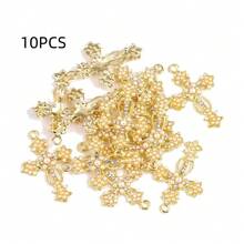 10 chiếc mặt dây chuyền hình thánh giá đính ngọc trai kiểu Lolita bằng hợp kim kẽm, có thể dùng làm vòng cổ, bông tai, móc khóa, phụ kiện DIY. - Vàng - Xem 7