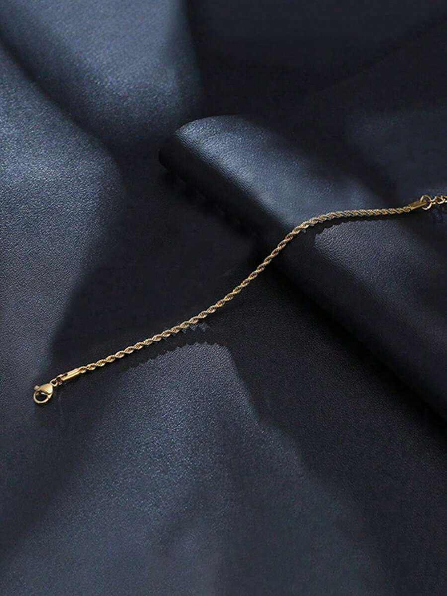 VJS 1pc Fashionable Minimalist Stainless Steel Twisted Chain Bracelet, Suitable For Daily Wear - Gold - View 1