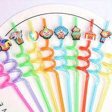 WJLLMYBAKING 10PCS Circus Theme Straws Clown Styling Plastic Straws Reusable Spiral Fun Straws Party Decoration Supplies - View 4