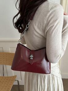 Red Spring Fashionable Women's Shoulder Bag, Chain Strap Minimalist Drawstring Bucket Bag, Suitable For Dating And Commuting - Red - View 5