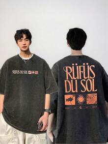 Summer TopsVintage Washed Oversized Black Tshirt Graphic Men Women Clothing Rufus Du Sol, Leaf, Circle, Texture American Vintage Rufus Du Sol 2025 Concert Shirt Summer New Streetwear Mens And Womens TShirtLoose And Comfortablesummer Clothes - màu đen - Xem 2