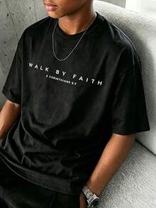 Tween Boy Cotten Clothes,Y2K-Inspired Letter Print T-Shirt - Casual Crew Neck, Short Sleeve, Machine Washable - Perfect For Spring/Summer/Fall,Fashion, Streetwear, Unisex, Men, Women - 黑色 - 查看 2
