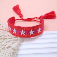 1pc Embroidered Pentagram Handmade Braided Bracelet - Hot Pink - View 4