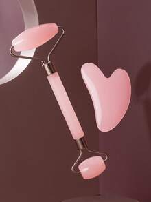 两件套按摩工具：1个双头按摩滚轮，1个心形刮痧板。面部按摩可以减轻浮肿，舒缓并柔嫩肌肤，令肌肤容光焕发。 - 1pc - 查看 5