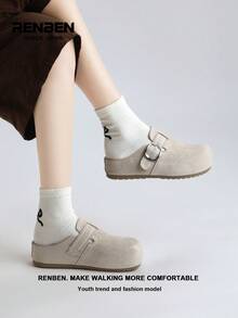RENBEN Mẫu giày mules nữ casual mới về mùa Xuân/Hè 2026, giày đế xuồng thoải mái, phù hợp cho người nhỏ nhắn, đi làm và mang hàng ngày. - Màu Khaki - Xem 11