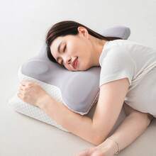 Almohada de cuello con forma de cuerno de buey de espuma de memoria con funda, almohada de cuerno de buey de buen soporte, almohada de avión, almohada de mariposa - Gris - Ver 8