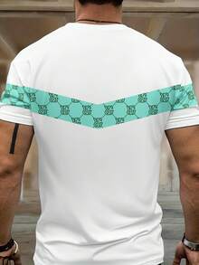 Men's Letter Print Short Sleeve T-Shirt And Shorts Set - Mint Blue - View 3