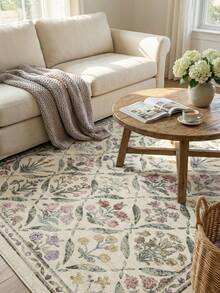 1 pieza Alfombra de sala de estar con diseño floral de hojas de color claro, adecuada para cocina, comedor, dormitorio, decoración de vacaciones, interior/exterior, oficina, vestíbulo, felpudo antideslizante, alfombra de baño, pasillo, área de estudio y juegos - Multicolor - Ver 6