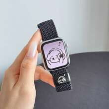 1 chiếc dây đeo đồng hồ bằng nylon màu đen hình chú cún hoạt hình dễ thương, tương thích với Apple Watch dành cho nữ, kích thước 38mm 40mm 41mm 42mm 44mm 45mm 46mm 49mm, tương thích với Apple Watch Link Series Ultra S10 9/8/7/6/5/4/3/2/1 SE - màu đen - Xem 1
