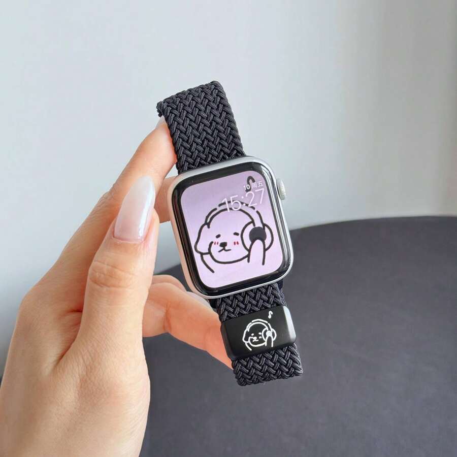 1 chiếc dây đeo đồng hồ bằng nylon màu đen hình chú cún hoạt hình dễ thương, tương thích với Apple Watch dành cho nữ, kích thước 38mm 40mm 41mm 42mm 44mm 45mm 46mm 49mm, tương thích với Apple Watch Link Series Ultra S10 9/8/7/6/5/4/3/2/1 SE - màu đen - Xem 1