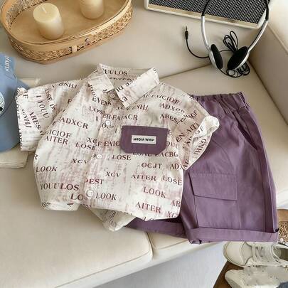 Bộ quần áo hè 2 món cho bé, áo sơ mi ngắn tay và quần short bằng cotton, bộ đồ hè thời trang, nhẹ nhàng cho trẻ sơ sinh.