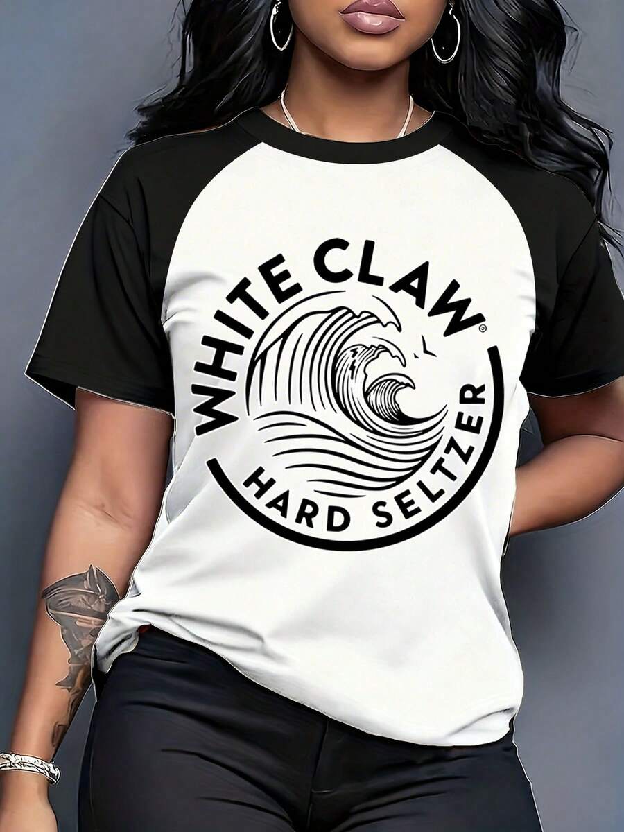 White Claw Hard Seltzer Logo Raglan T-Shirt Women Casual Summer Top Graphic Tee For Beach Party And Everyday Wear - 黑色 - 查看 1