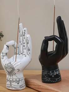 1 Peça Queimador de Incenso de Resina - Design Preto e Branco, Adequado para Velas Aromáticas ou Incenso em Bastão, Decoração Elegante para Casa como Presente de Eid Al-Fitr ou Espaço Espiritual, Acessório de Aromaterapia | Decoração Mística | Símbolo Cultural, Suporte de Incenso - Incensário Mão de Buda - Visão 2