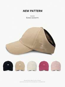 Sombrero de protección solar para exteriores, primavera/verano 2026, gorra de béisbol con media malla y coleta para mujer, gorra visera con estampado de letras estilo coreano, para playa y viajes - Multicolor - Ver 1