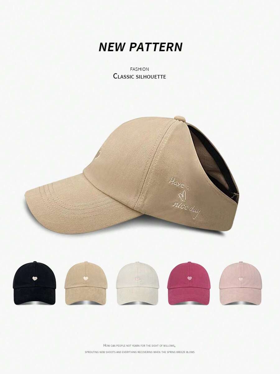 Sombrero de protección solar para exteriores, primavera/verano 2026, gorra de béisbol con media malla y coleta para mujer, gorra visera con estampado de letras estilo coreano, para playa y viajes - Multicolor - Ver 1
