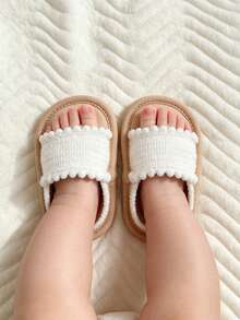 Giày sandal cho bé trai và bé gái, giày tập đi mùa hè cho bé, đế mềm chống trượt, sandal hở mũi cho bé tập đi với viền bông, giày công chúa thường ngày. - trắng - Xem 4