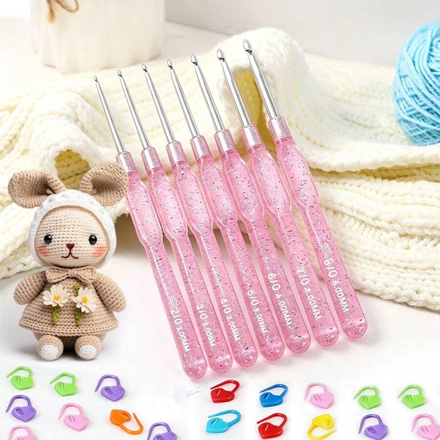 7支粉色钩针 + 30个记号扣 手工DIY毛线编织工具套装 - 多色 - 查看 1