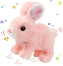 Plush Bunny Toy Interactive Realistic Walking With Sounds Ears Wiggling & Twitch Mouth Hopping Rabbit Easter Christmas Birthday Gift - 粉色 - 查看 7