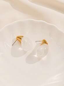 1 Pair Retro French Style Resin Water Drop Earrings, Unique Design Elegant Personalized Earrings For Women - Clouds White - View 5