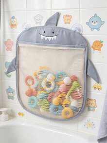 Shark Shaped Storage Bag - Baby Bathroom Mesh Bag, Cartoon Animal Hanging Storage Mesh Bag, Toy Storage Bag, Children's Bathroom Supplies, Children's Bathroom Toy Storage Mesh Bag, Baby Bath Supplies, Birthday Gift, Party Favors, Shark Theme Decor, Suction Cup Hanging Bag - Shark - View 4