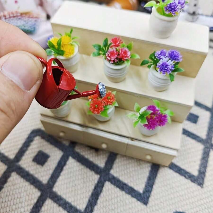迷你園藝澆水壺模型,迷你鐵製澆水壺。復古花園裝飾,附開口與出水口,娃娃屋迷你園藝澆水壺模型飾品,適用於娃娃屋、景觀盒、小型花園場景,設計有趣,細節精緻 - 多色 - 查看 1