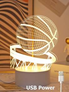1個籃球造型LED 3D裝飾檯燈，籃球運動員桌面裝飾夜燈，臥室床頭裝飾籃球圖案照明夜燈，籃球運動愛好者禮物，適合作為聖誕禮物送給朋友 - 籃球 - 查看 2
