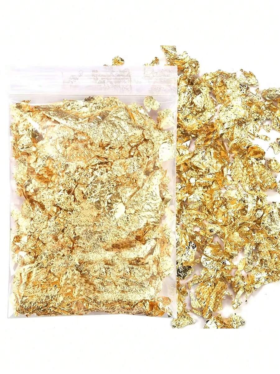 Golden Leaf And Foil Paper That Glows, 2G Per Pack, For Filling And Decorating Resin Molds With Golden And Silver Candle Wax - View 1