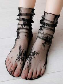 2 đôi tất ren khoét lỗ, tất lưới thoáng khí thoải mái, tất nữ cao đến bắp chân, siêu mỏng, đa năng. - Nhiều màu - Xem 10