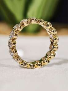 Nhẫn cưới vĩnh cửu hình oval đính kim cương toàn bộ, mạ vàng 18K, kiểu dáng châu Âu và Mỹ INS sang trọng, đa năng, trang sức cao cấp thiết kế độc đáo dành cho nữ. - Vàng - Xem 3