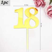 1pc/3pcs Minimalist Gold Acrylic Number 18 21 30 40 50 60 Anniversary Birthday Party Cake Topper - Multicolor - View 12