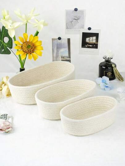 Giỏ đựng đồ đan lát tối giản màu trắng (1 chiếc/2 chiếc/3 chiếc), giỏ đựng đồ dùng nhà cửa để bàn, thích hợp cho phòng khách, phòng ngủ, phòng học, phòng tắm, đầu giường, có thể đựng đồ ăn nhẹ, đồ chơi, mỹ phẩm, điều khiển từ xa, đồ dùng học tập.
