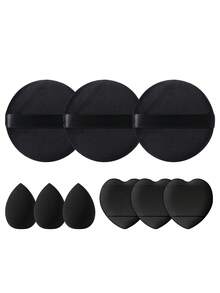 Bộ dụng cụ trang điểm 27 món bao gồm: 6 bông mút trang điểm + 3 bông mút trang điểm mini + 6 bông phấn tam giác + 3 bông phấn dạng cushion mini + 1 băng đô + 2 dây đeo bát đựng phấn + 2 dụng cụ vệ sinh cọ trang điểm + 3 bông phấn tròn + 1 dụng cụ uốn mi - màu đen - Xem 12
