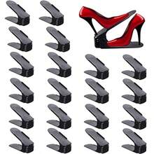 Antigo Organizador de ranuras para zapatos 20 unidades de apilador de zapatos ajustable para organización de clóset soporte para zapatos de doble cubierta ahorro de espacio negro - Ver 9